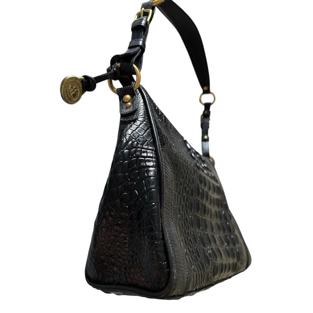 Brahmin Collection Esme Lizard Crocodile-Embossed Leather Shoulder Bag Black - Picture 3 of 15